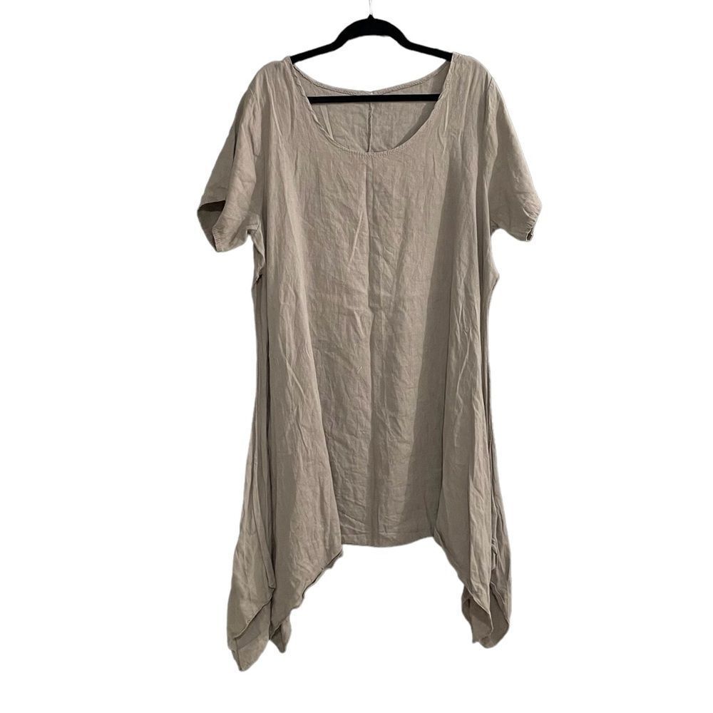 MADE IN ITALY Cotton Short Sleeve Oversized Lagenlook Midi Tunic Dress Blouse